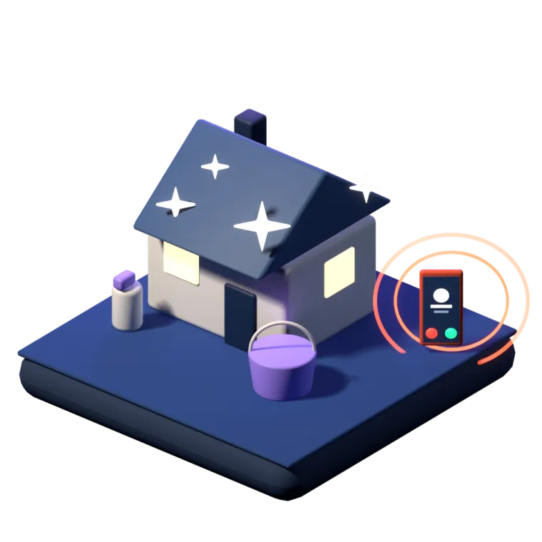 3D illustration of a cleaning business on a floating tile