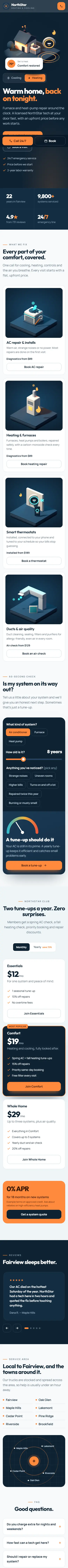 Full-page preview of the NorthStar Heating & Cooling concept site on a phone