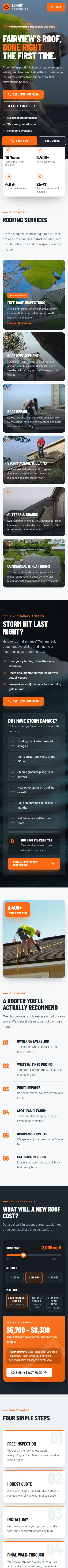 Full-page preview of the Summit Roofing Co. concept site on a phone