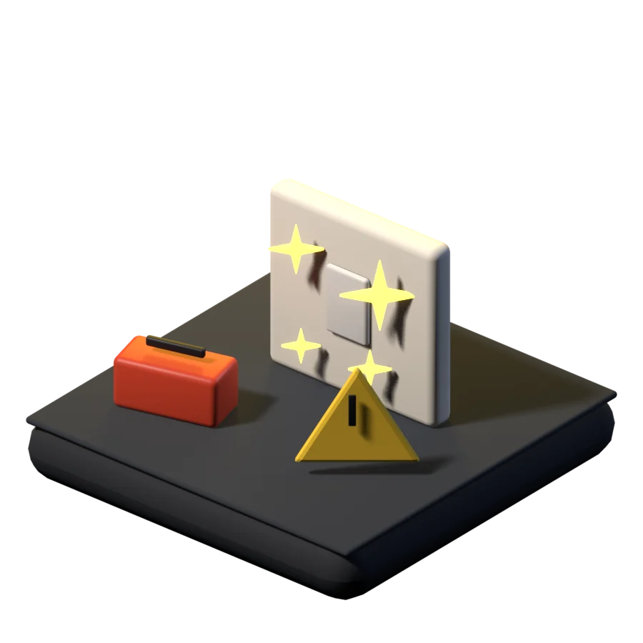 3D sparking outlet with a toolbox and warning sign