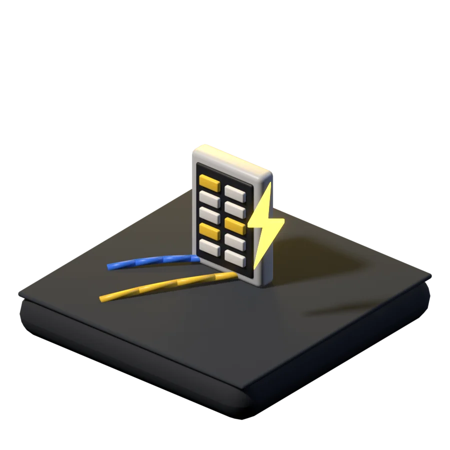 3D breaker panel with a glowing bolt