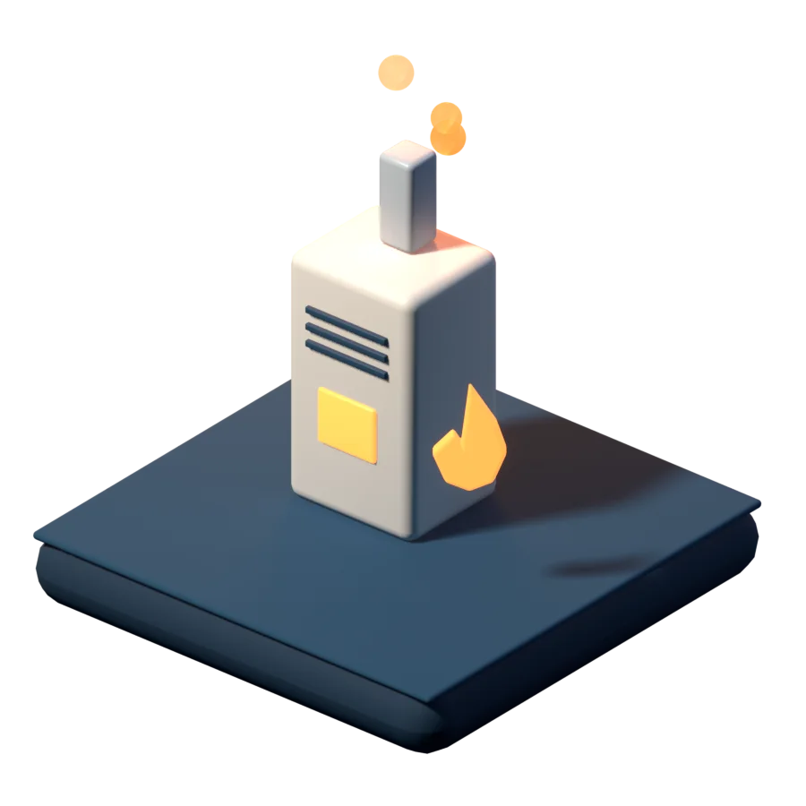 3D furnace with a glowing flame