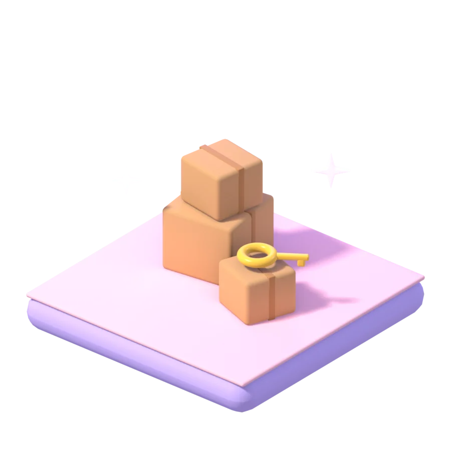 3D stack of moving boxes with a house key